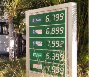 Tabela com preço dos combustíveis nos postos