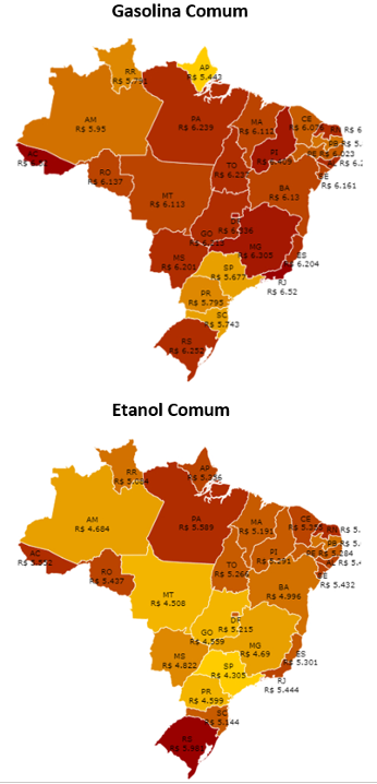 preço dos combustíveis por estado do Brasil